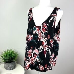 Derek Lam IOC Athleta Sleeveless Top Blouse Black Tropical Floral Size Large